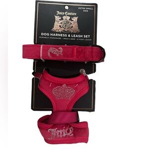 NWT Juicy Couture Velour Dog Harness And Leash Set Hot Pink Rhinestone, Size XS